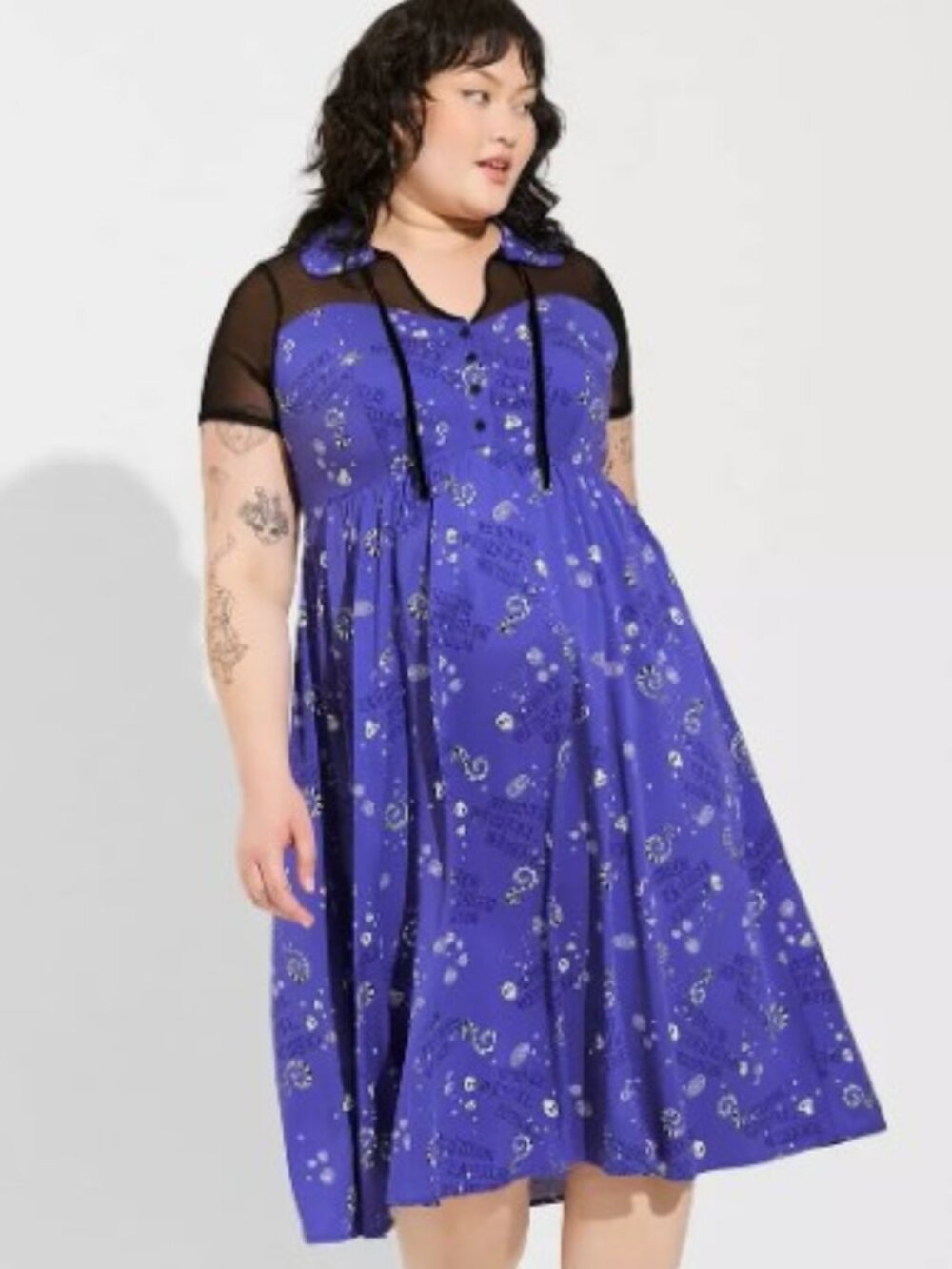 Warner Bros Beetlejuice Midi Challis Mesh Yoke Dress by Torrid